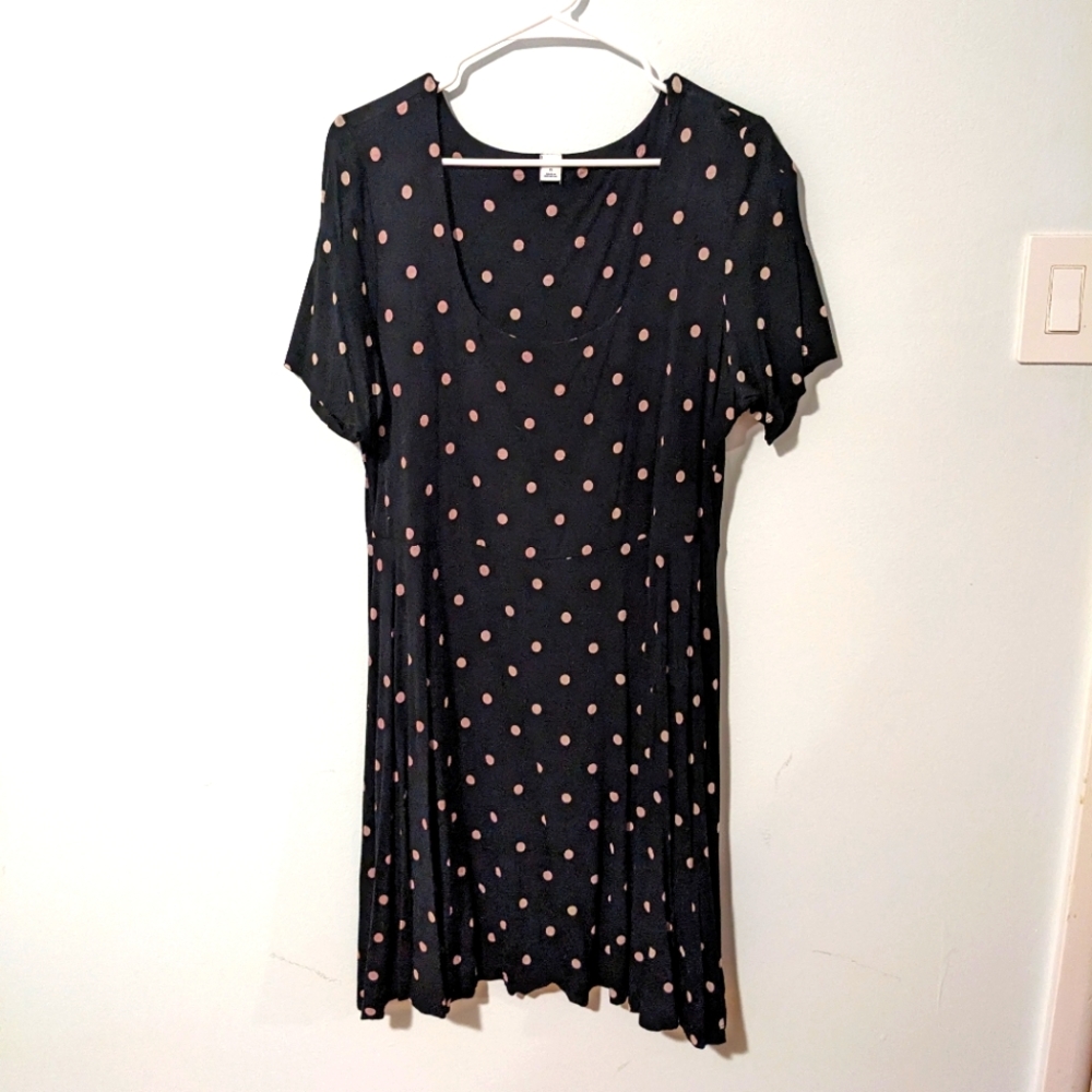 Old Navy Black Polka Dot Short Sleeve Fit & Flare Jersey Dress Size XL